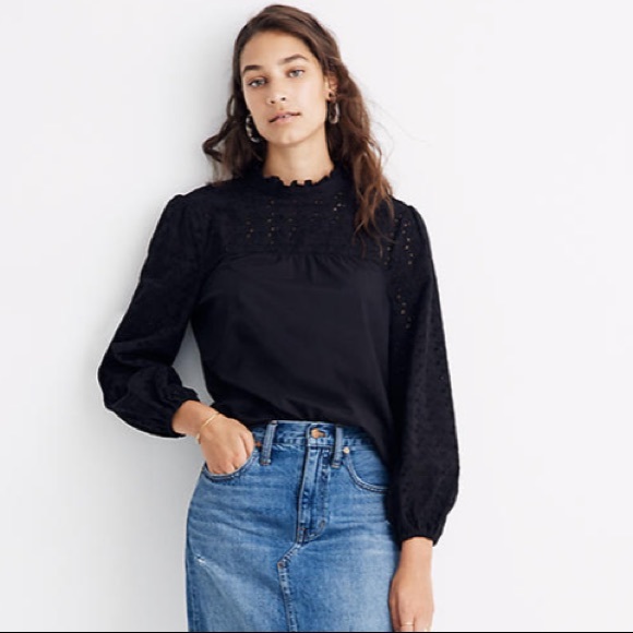eyelet mockneck ruffle top madewell
